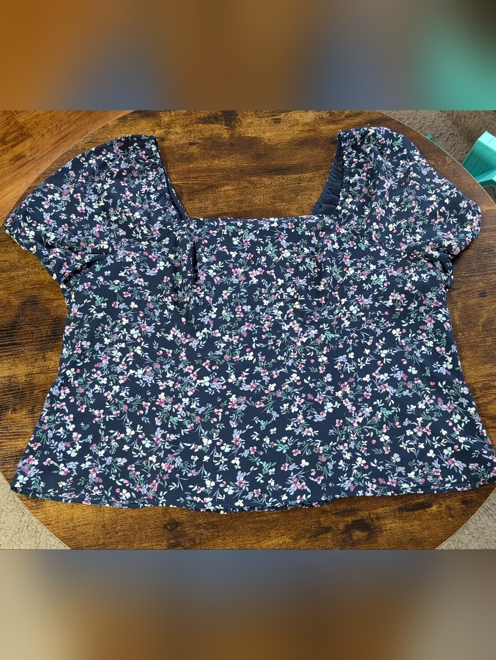 Pennington's Navy Blue Floral Cropped Blouse 2x Penn By Pennington's Summer Top